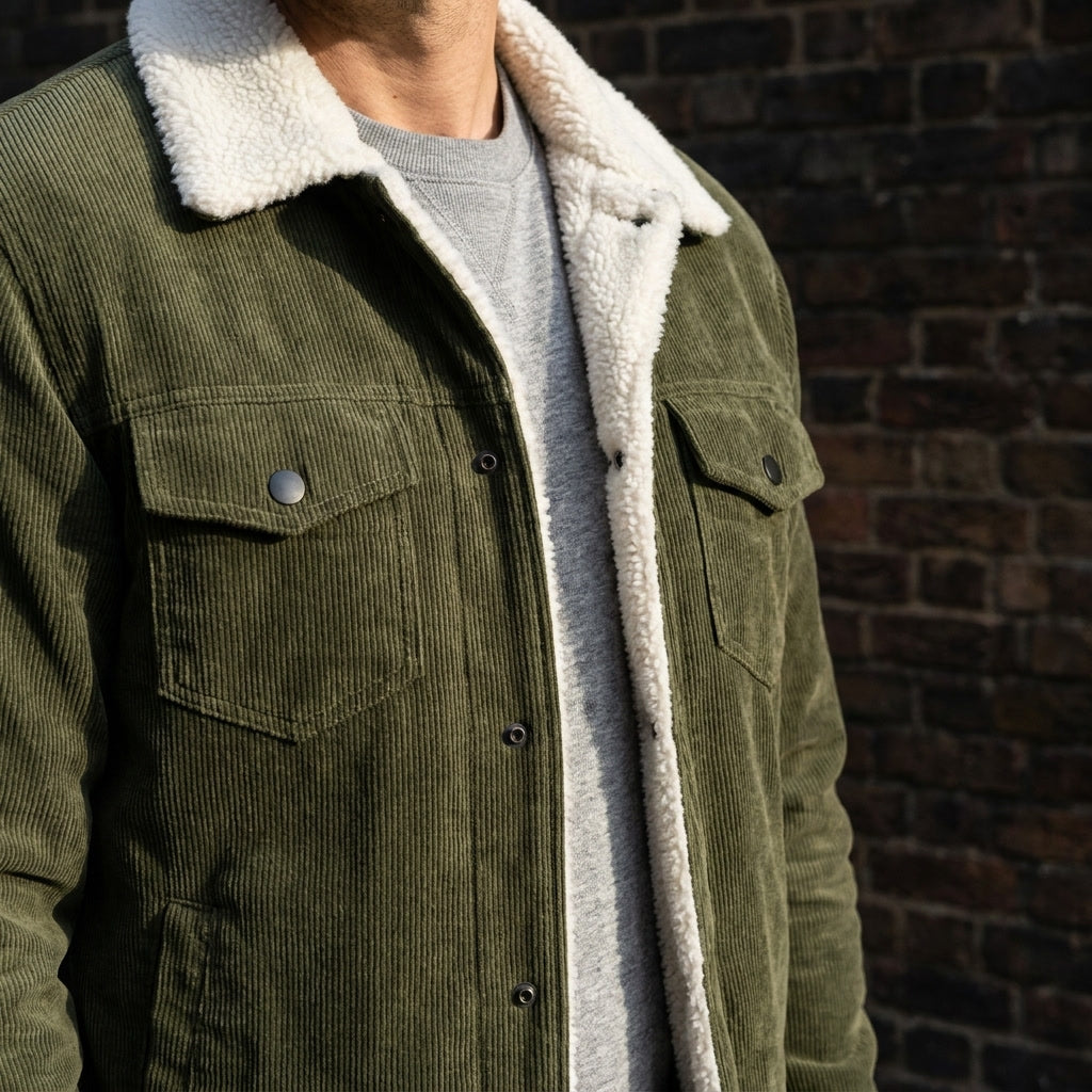 Men's Classic Corduroy Winter Jacket in Green 6