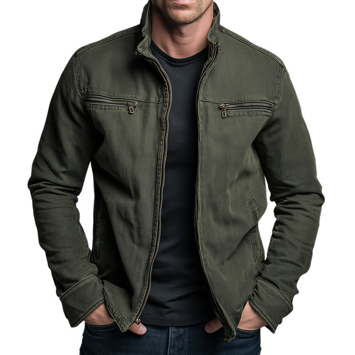 Men's Fall Jacket in Soft Cotton in Army Green