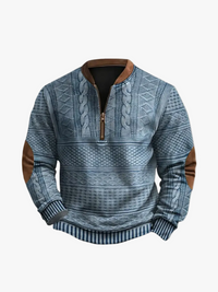 Men's Classic Cable Knit Quarter Zip Mock Neck Sweater