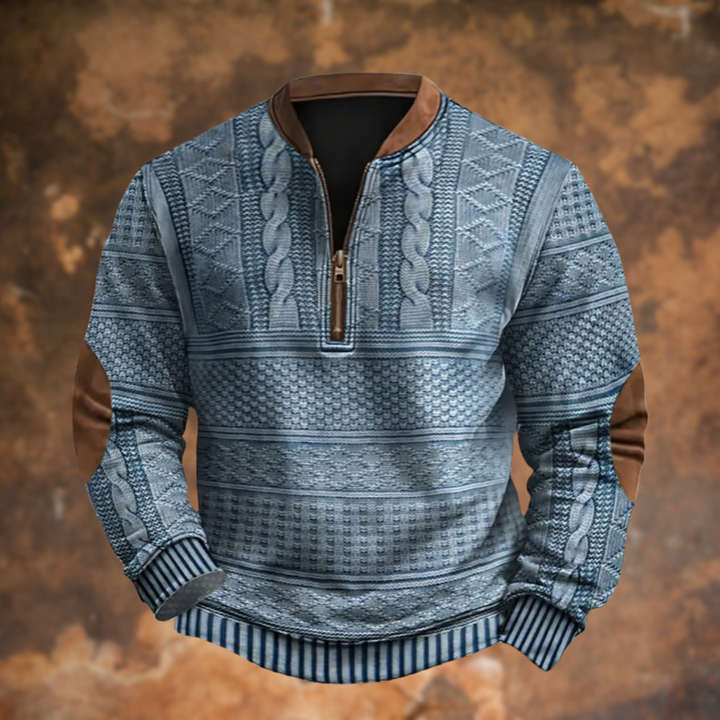 Men's Classic Cable Knit Quarter Zip Mock Neck Sweater