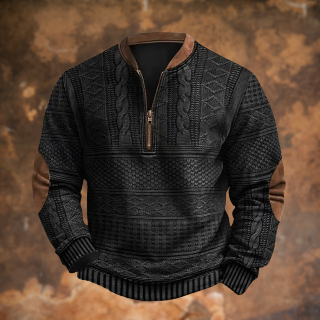 Men's Classic Cable Knit Quarter Zip Mock Neck Sweater