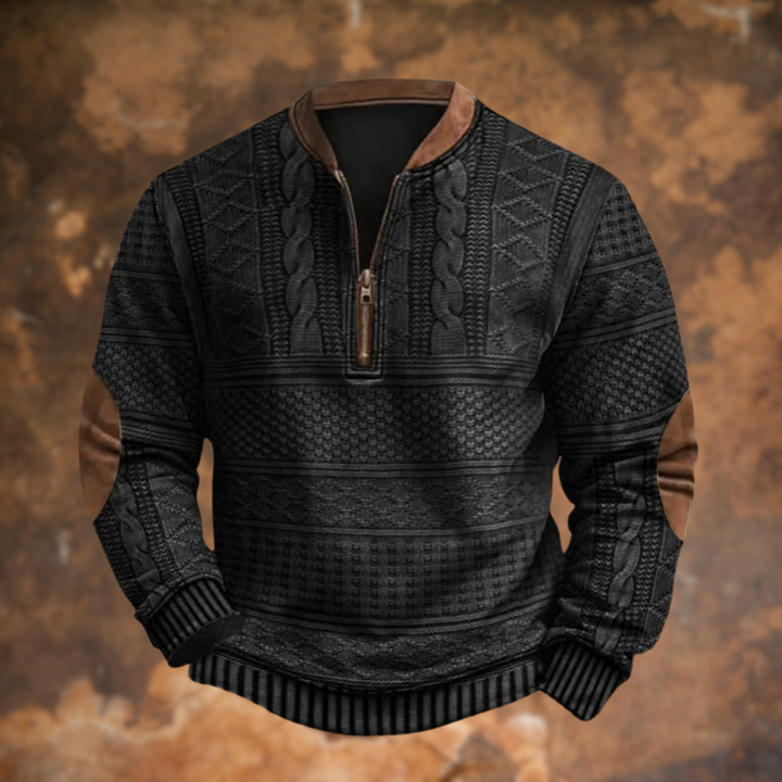 Men's Classic Cable Knit Quarter Zip Mock Neck Sweater