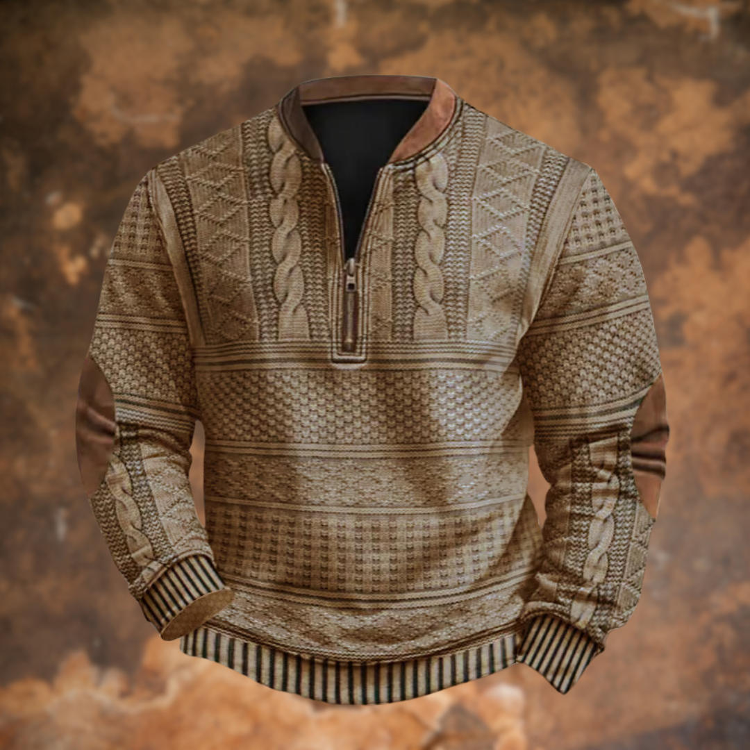 Men's Classic Cable Knit Quarter Zip Mock Neck Sweater