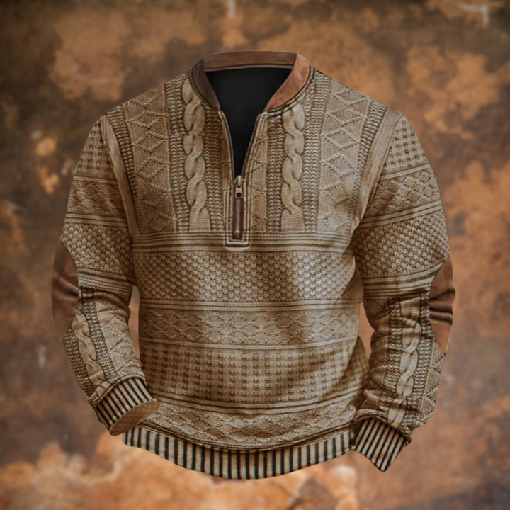 Men's Classic Cable Knit Quarter Zip Mock Neck Sweater