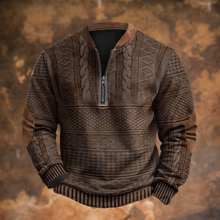 Men's Classic Cable Knit Quarter Zip Mock Neck Sweater