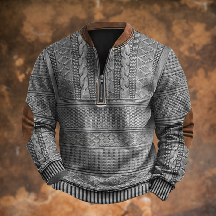 Men's Classic Cable Knit Quarter Zip Mock Neck Sweater