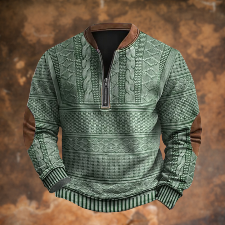 Men's Classic Cable Knit Quarter Zip Mock Neck Sweater