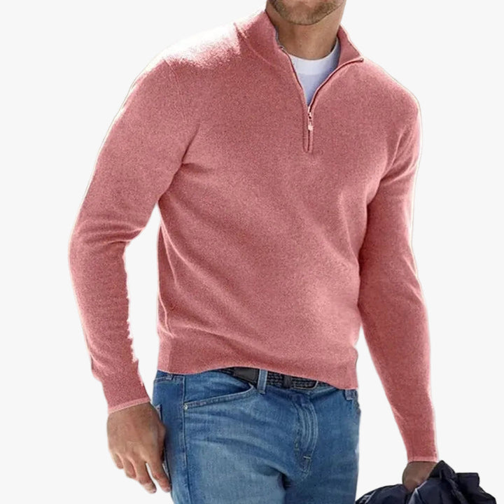 Men's Versatile Quarter Zip Mock Neck Knit Sweater