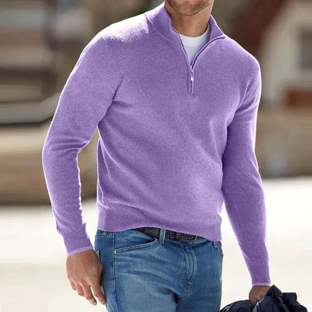Men's Versatile Quarter Zip Mock Neck Knit Sweater