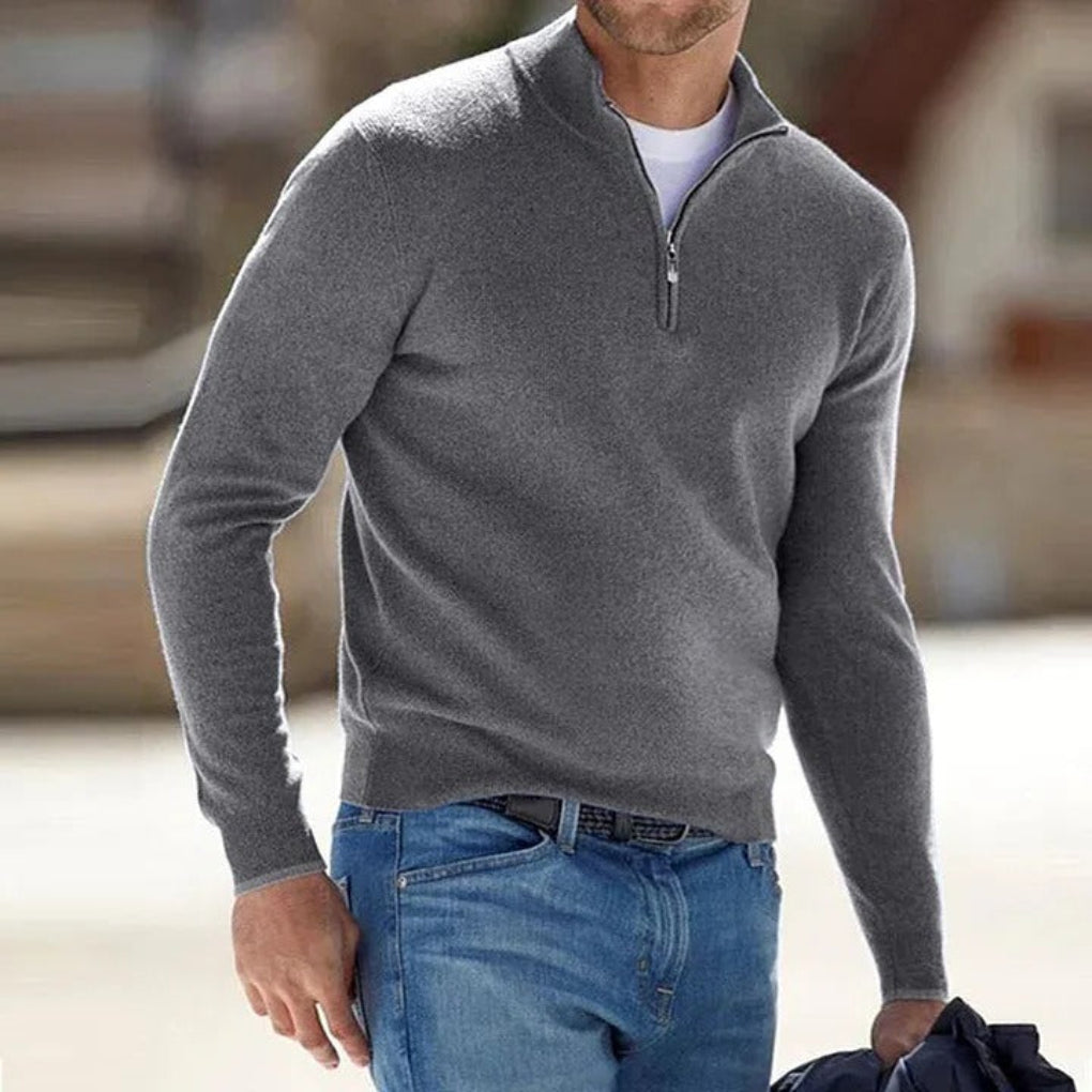 Men's Versatile Quarter Zip Mock Neck Knit Sweater