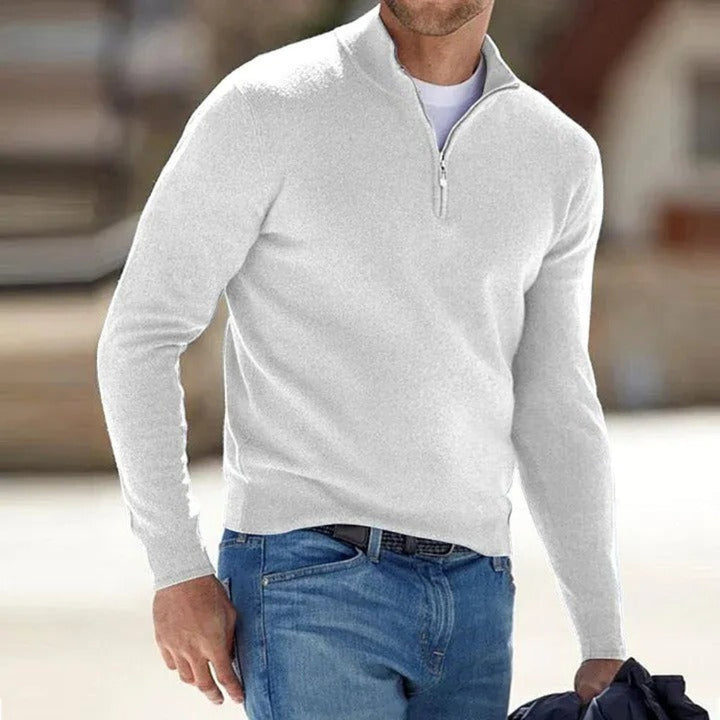 Men's Versatile Quarter Zip Mock Neck Knit Sweater