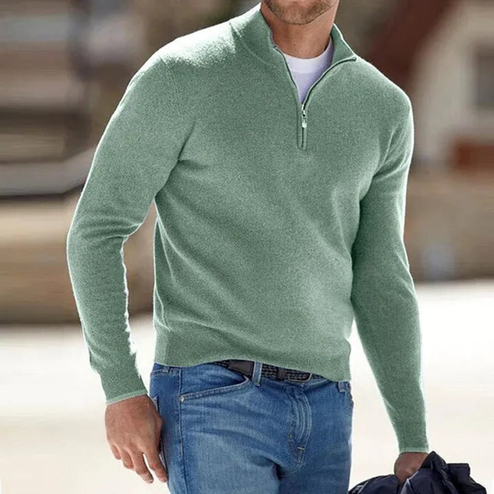 Men's Versatile Quarter Zip Mock Neck Knit Sweater