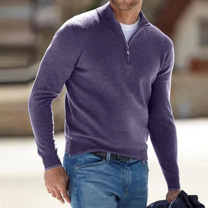 Men's Versatile Quarter Zip Mock Neck Knit Sweater