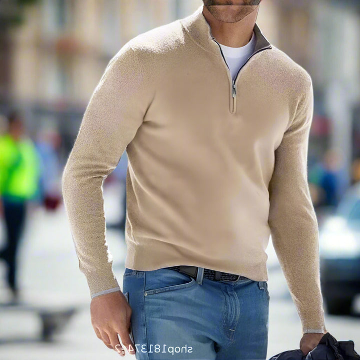 Men's Versatile Quarter Zip Mock Neck Knit Sweater