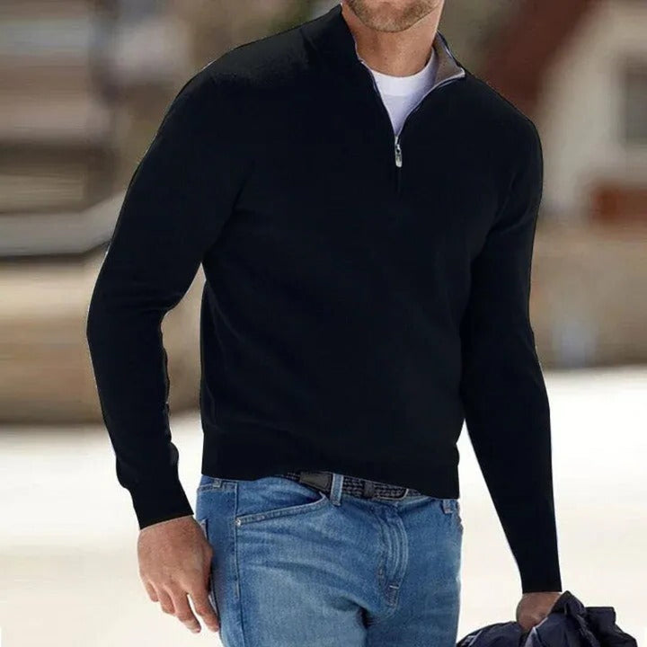 Men's Versatile Quarter Zip Mock Neck Knit Sweater