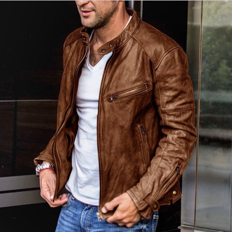 Men's Premium Leather Jacket for Winter in Brown