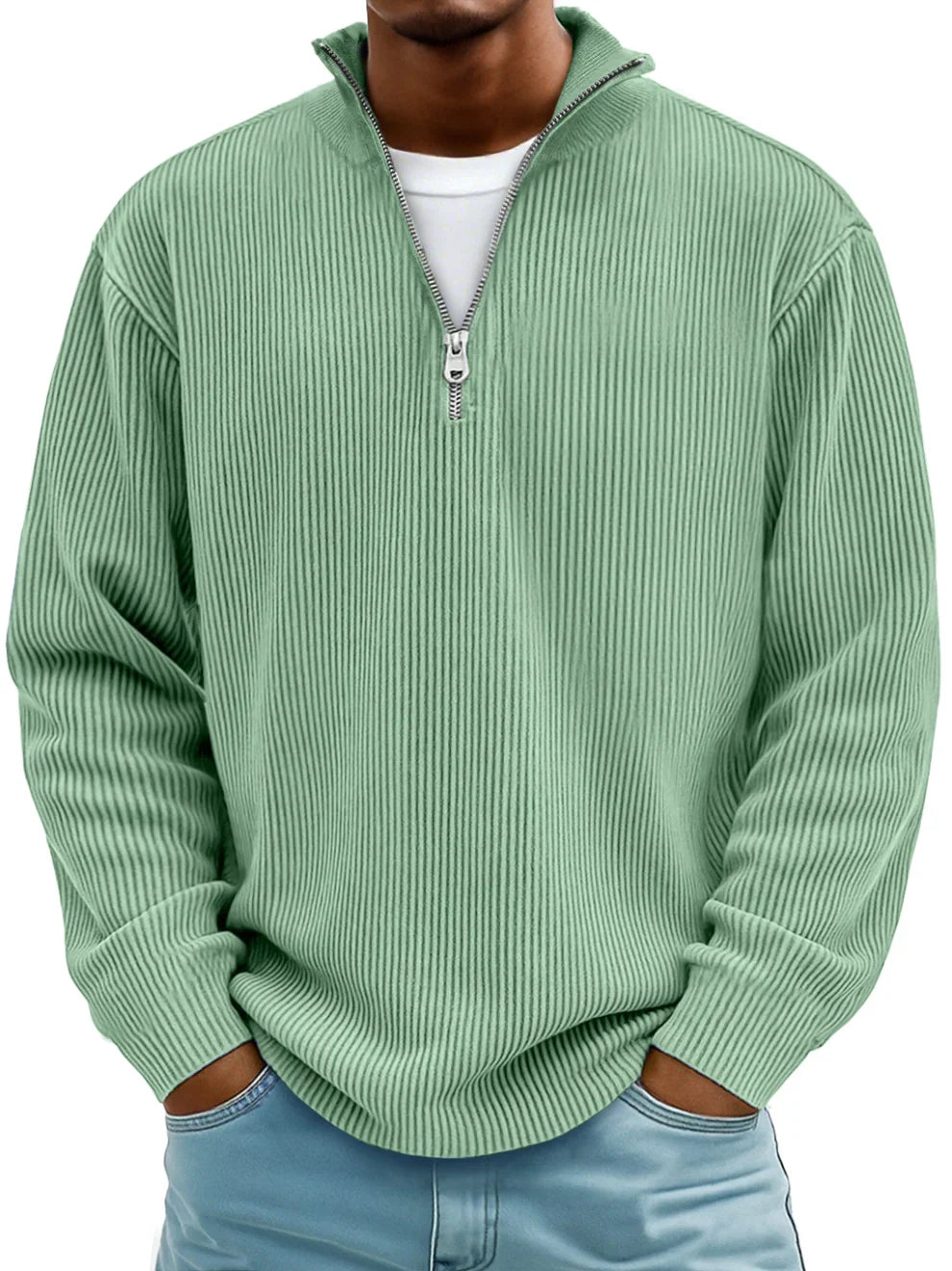 Men's Timeless Ribbed Knit Quarter Zip Sweater