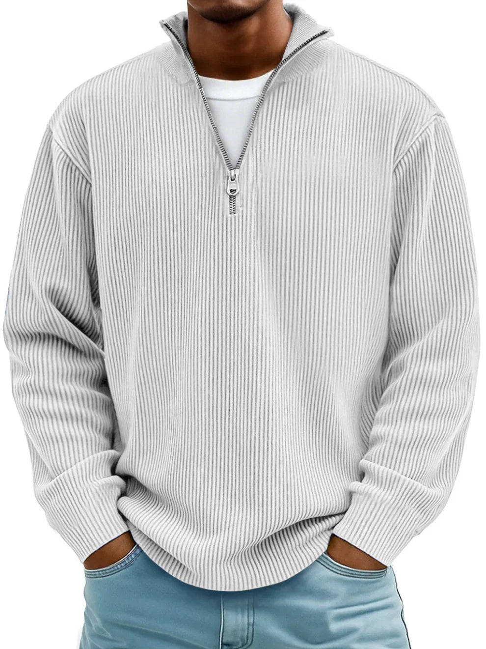 Men's Timeless Ribbed Knit Quarter Zip Sweater