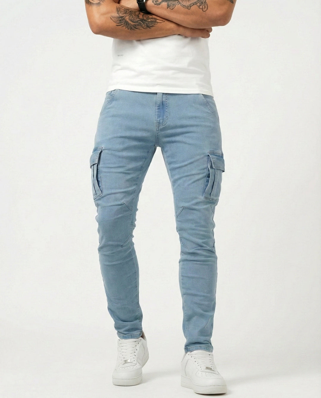 Men's Slim Cargo Trousers with Elastic Fit