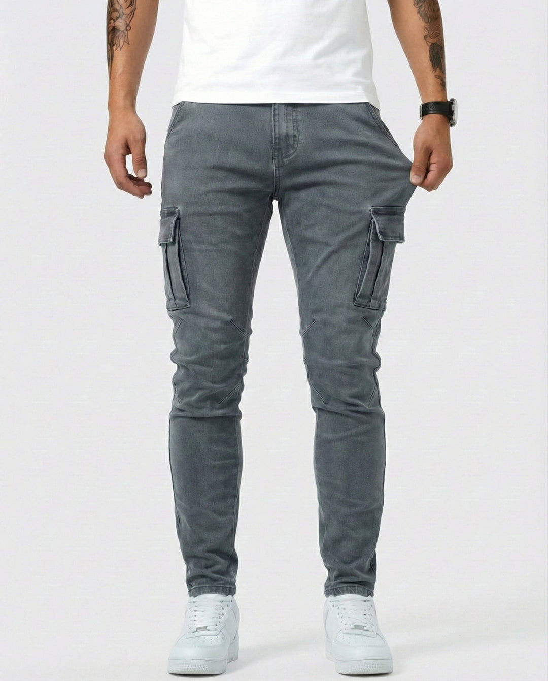 Men's Slim Cargo Trousers with Elastic Fit (6)