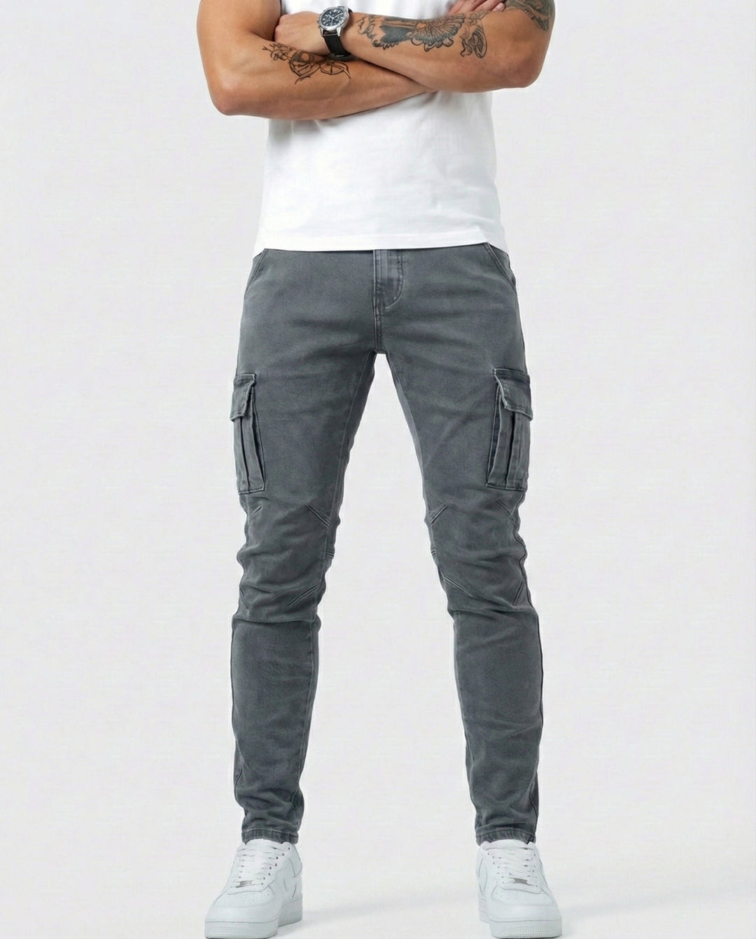 Men's Slim Cargo Trousers with Elastic Fit (8)
