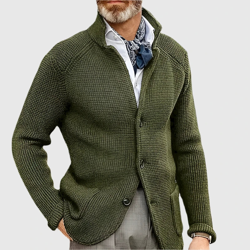 Men's Relaxed Mock Neck Button Up Knit Cardigan Sweater