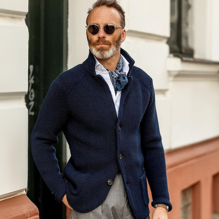 Men's Relaxed Mock Neck Button Up Knit Cardigan Sweater