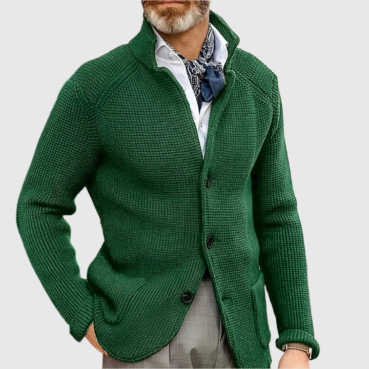 Men's Relaxed Mock Neck Button Up Knit Cardigan Sweater