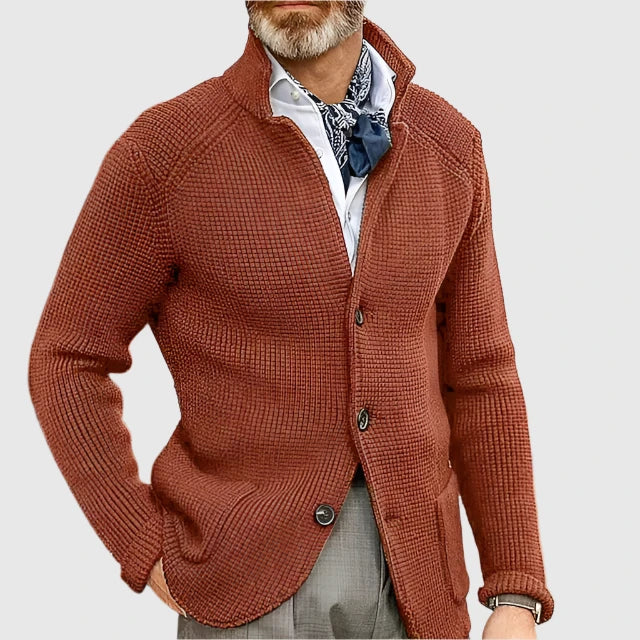 Men's Relaxed Mock Neck Button Up Knit Cardigan Sweater