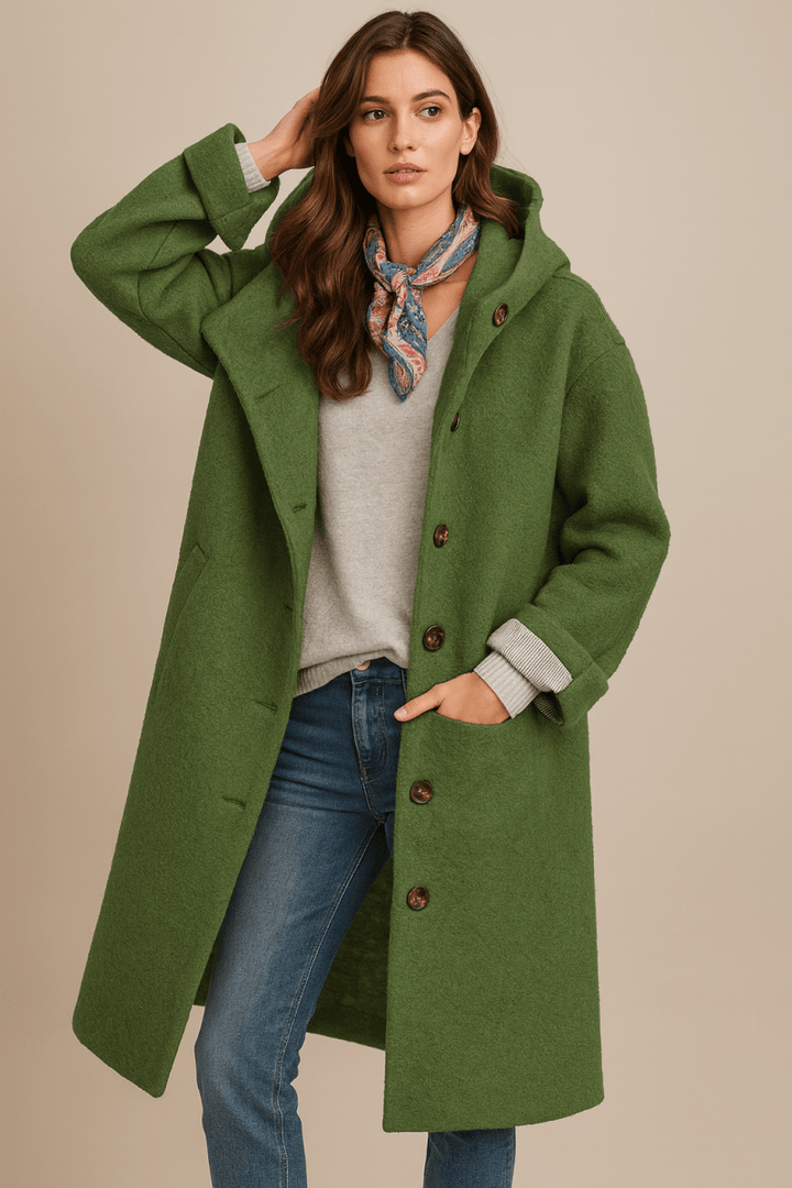 Women's Elegant Long Winter Hooded Wool Coat
