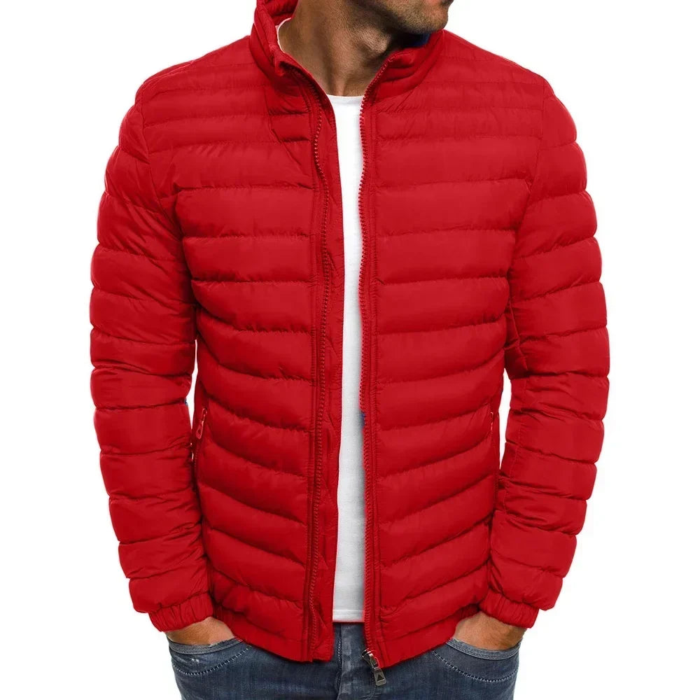 Men's Warm Quilted Puffer Jacket with Funnel Neck