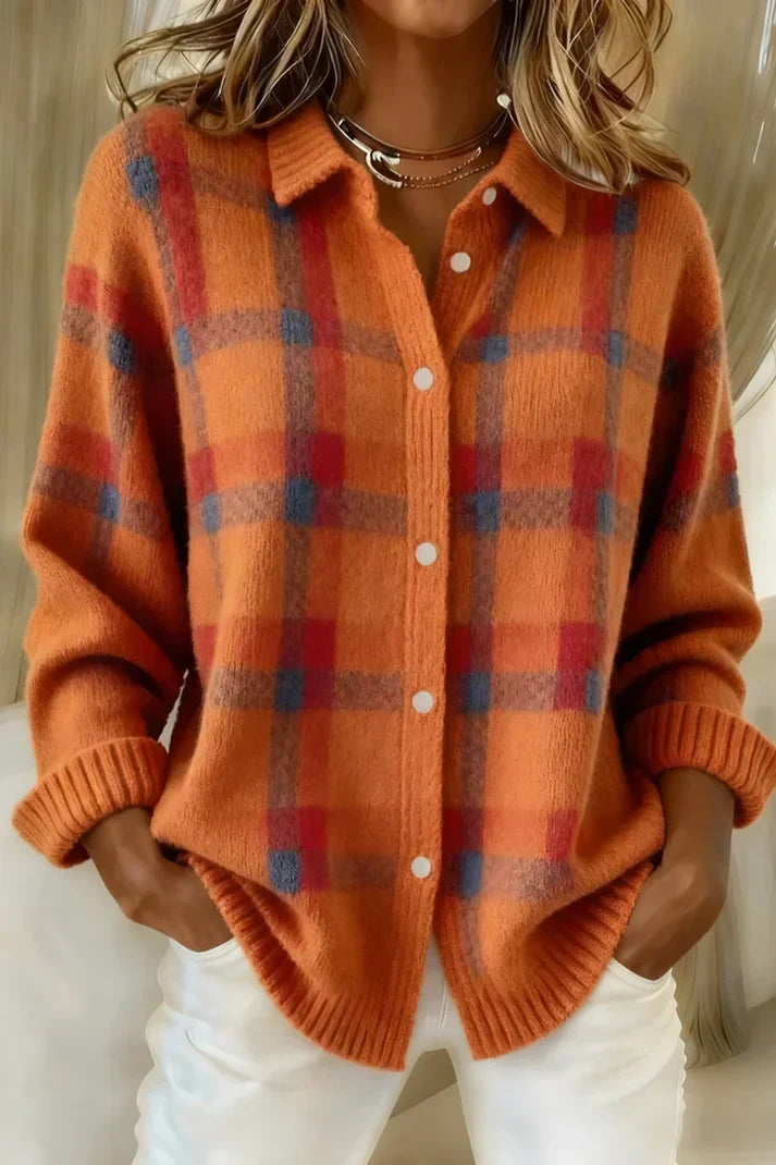 Women's Stylish Cropped Collared Knit Long Cardigan with Button Front