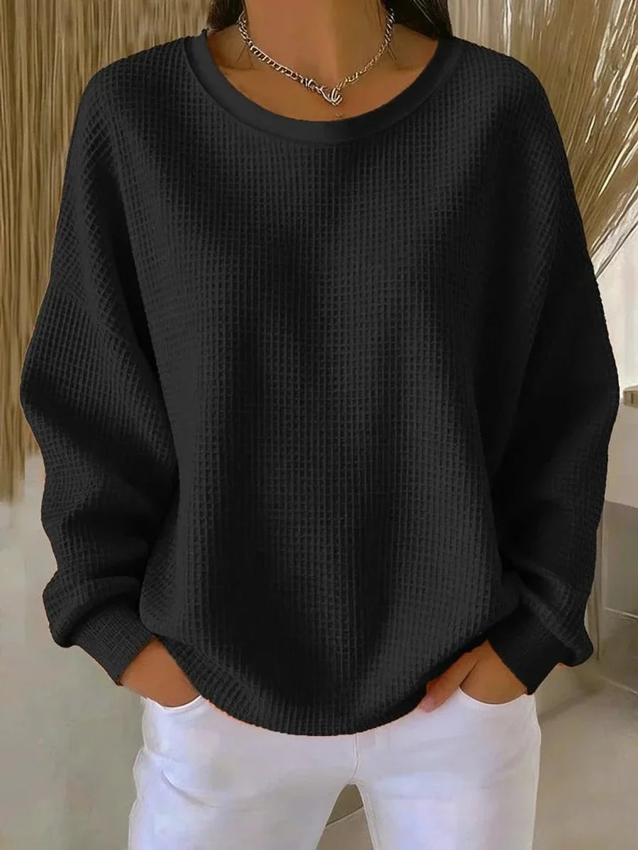 Oversized Waffle Knit Women's Sweater in Black