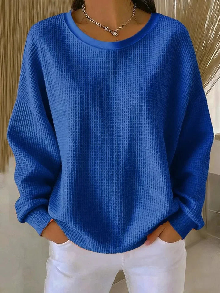 Oversized Waffle Knit Women's Sweater in Blue