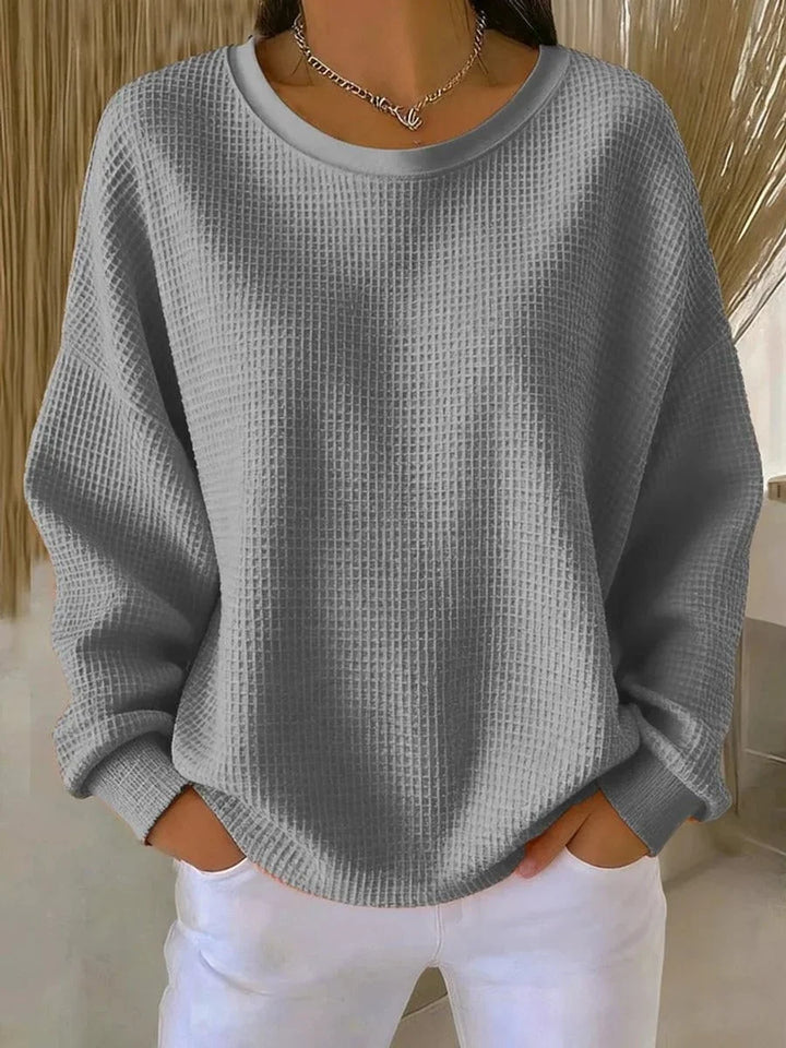 Oversized Waffle Knit Women's Sweater in Grey