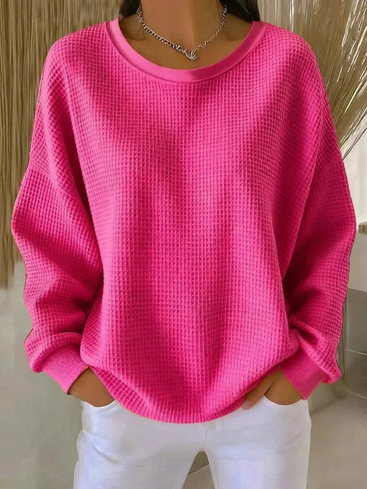 Oversized Waffle Knit Women's Sweater in Leuchtendes Pink
