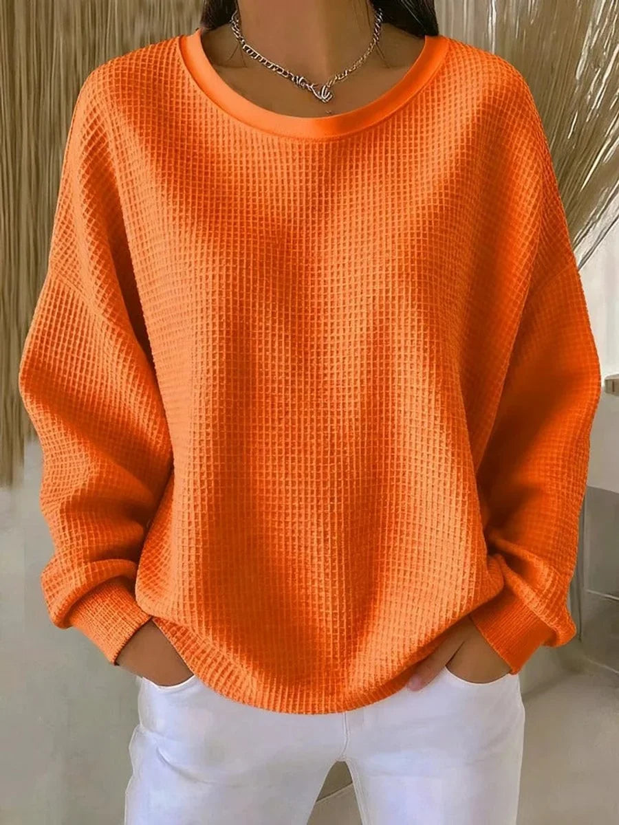 Oversized Waffle Knit Women's Sweater in Orange