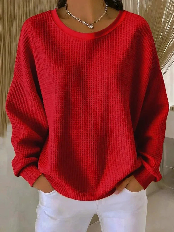 Oversized Waffle Knit Women's Sweater in Red