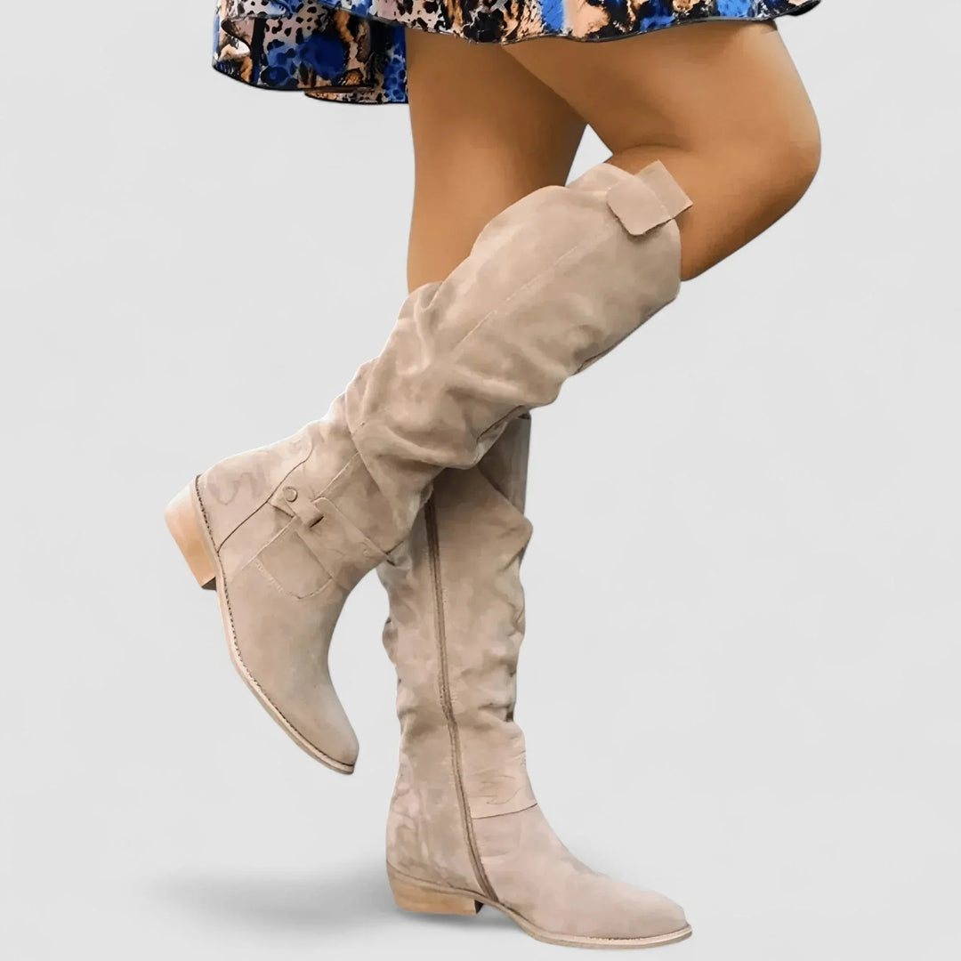 Women's Stylish Knee High Slouch Boots with Side Zip