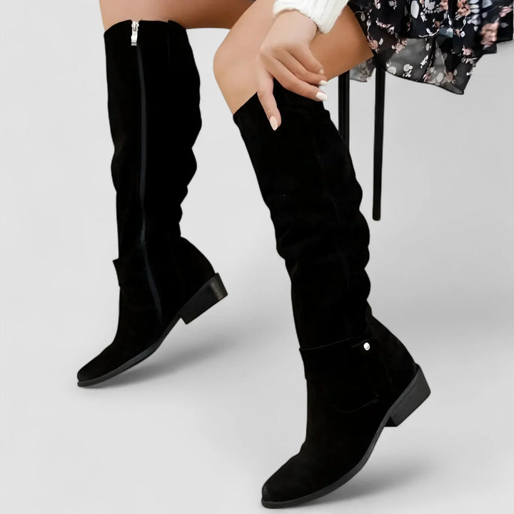 Women's Stylish Knee High Slouch Boots with Side Zip