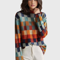 Women's Stylish Crewneck Knit Sweater with Color Block Design