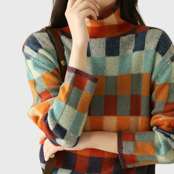 Women's Stylish Crewneck Knit Sweater with Color Block Design