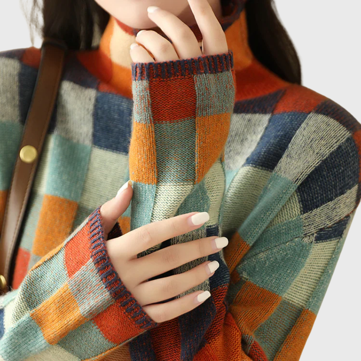 Women's Stylish Crewneck Knit Sweater with Color Block Design