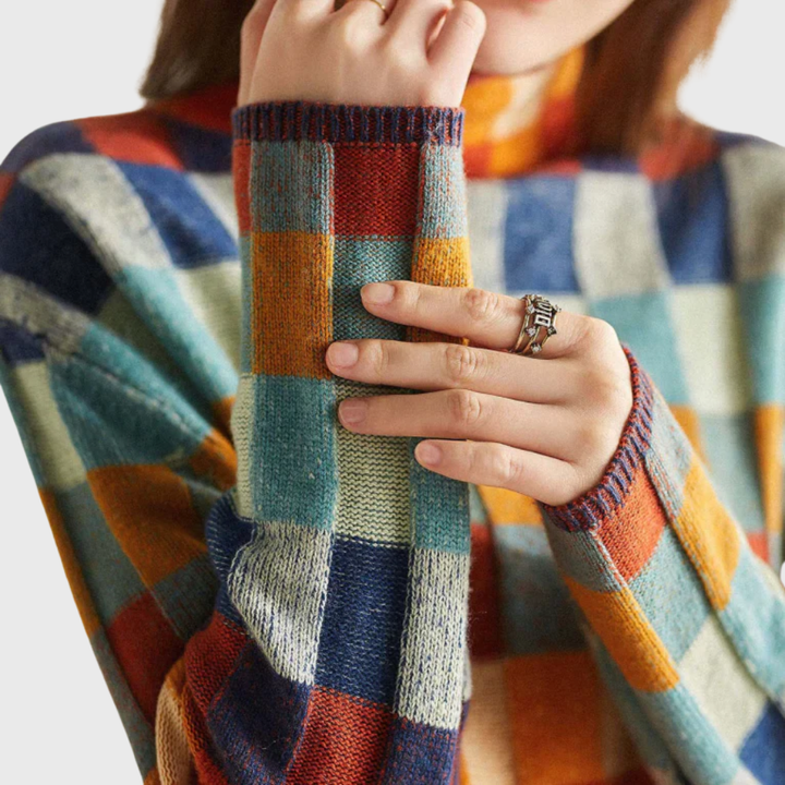 Women's Stylish Crewneck Knit Sweater with Color Block Design