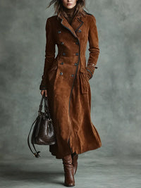 Women's Stunning Double-Breasted Suede Long Coat