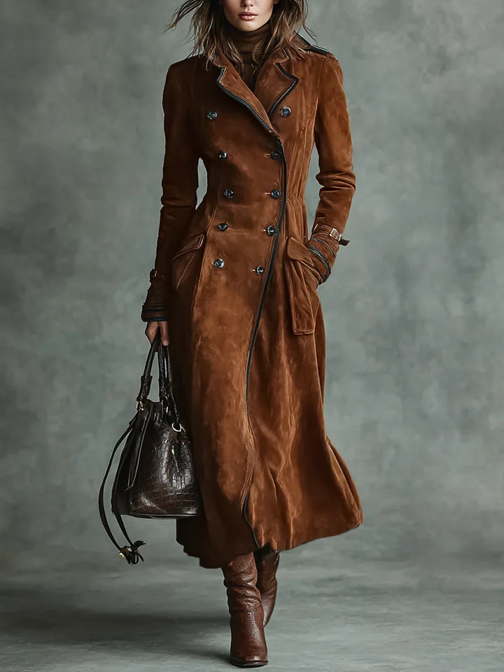 Women's Stunning Double-Breasted Suede Long Coat