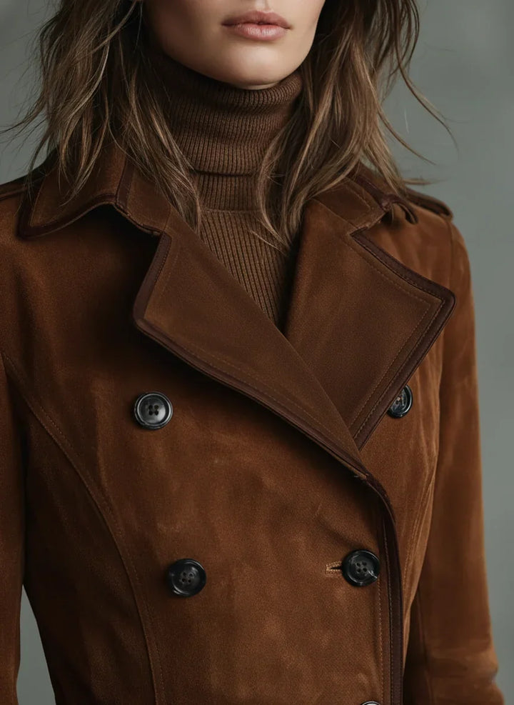 Women's Stunning Double-Breasted Suede Long Coat