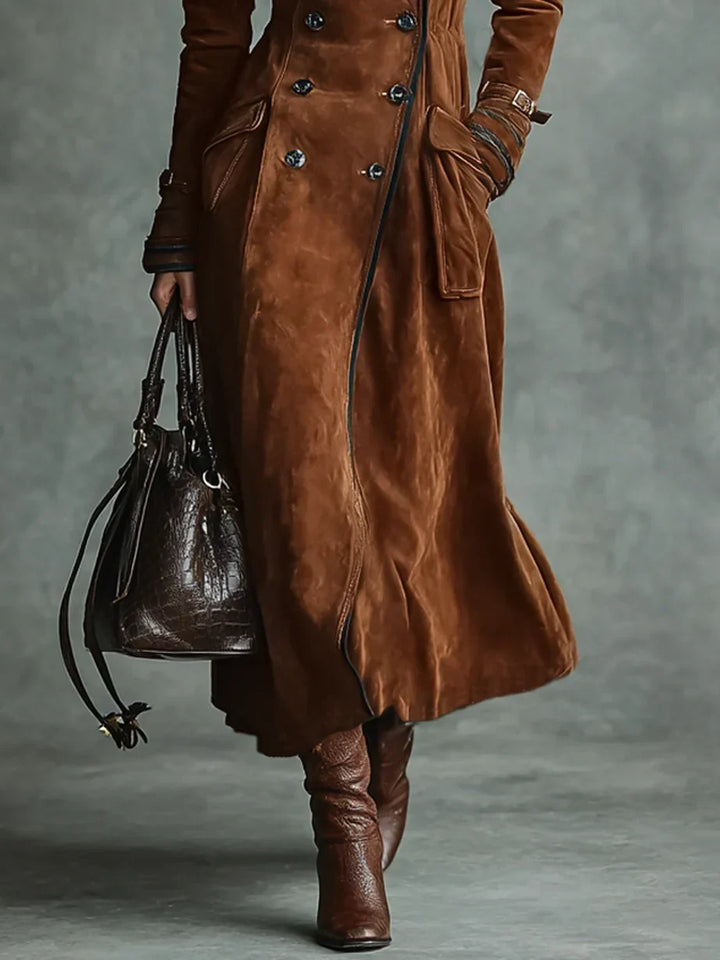 Women's Stunning Double-Breasted Suede Long Coat