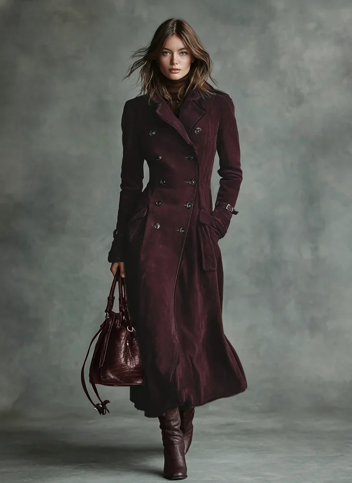 Women's Stunning Double-Breasted Suede Long Coat