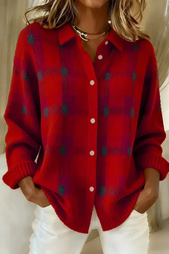 Women's Stylish Cropped Collared Knit Long Cardigan with Button Front